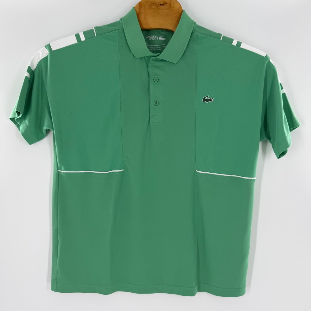 Lacoste Sport Ultra Dry Polo Shirt Mens XL Green White Stripe DH3366